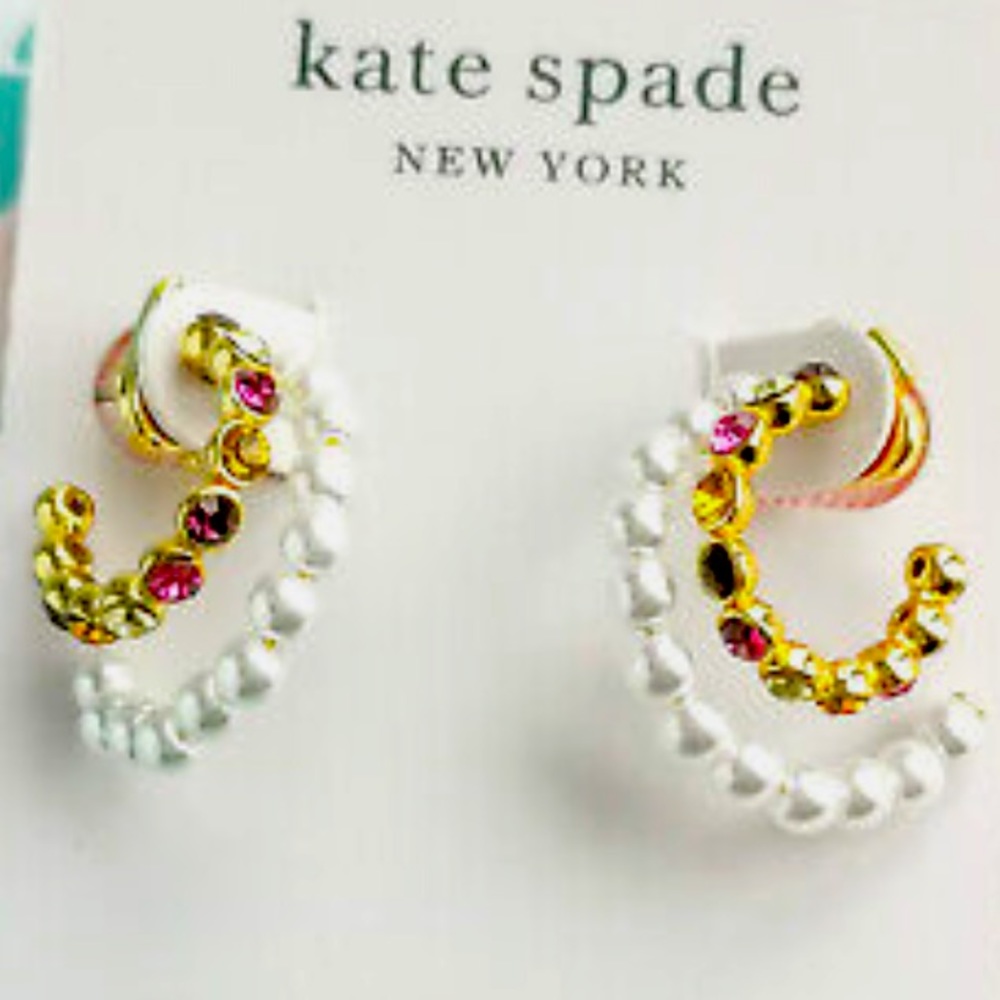New Kate Spade Pearl Caviar Double Huggies - Picture 7 of 14